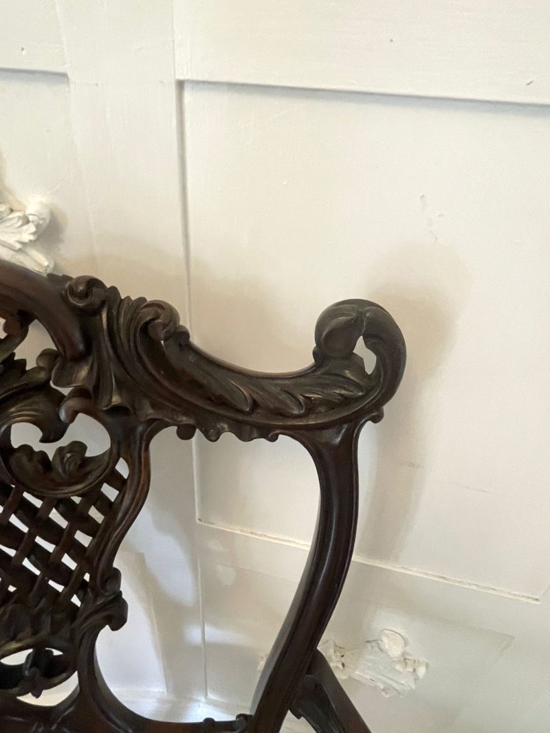 Quality Antique Victorian Mahogany Carved Elbow Chair - Image 4
